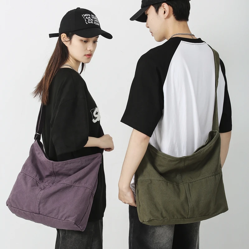 Simple Solid Color College Shoulder Bag Women Male Student Canvas Crossbody Bag Men Cool Schoolbags Female Travel Messenger Bags
