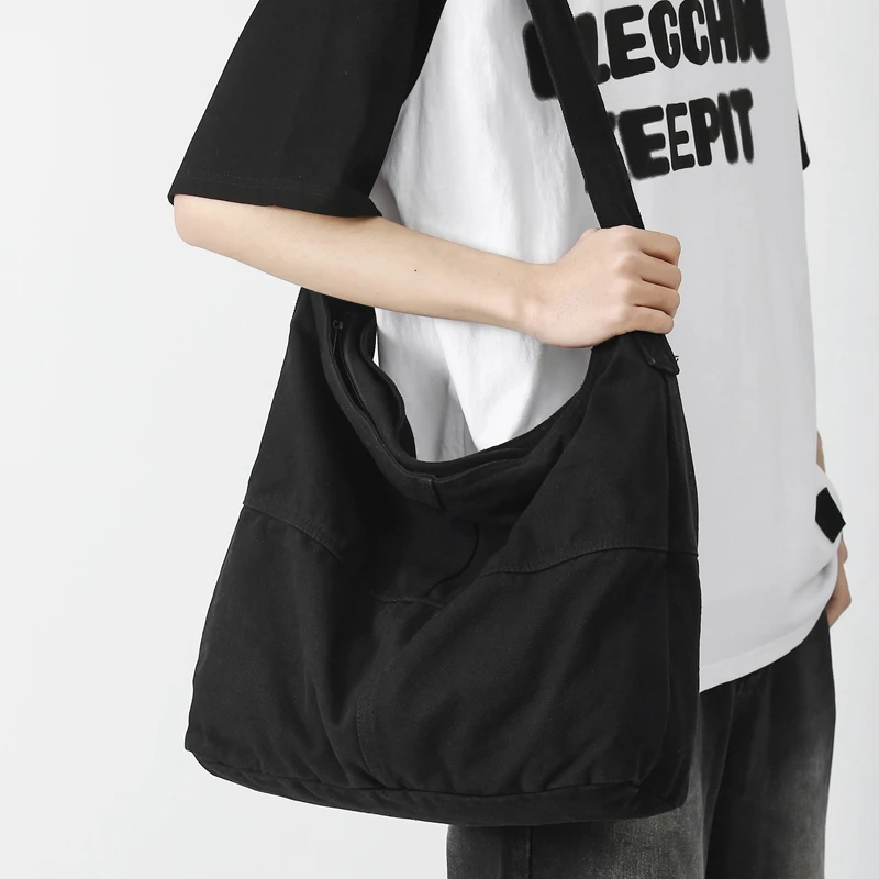 Simple Solid Color College Shoulder Bag Women Male Student Canvas Crossbody Bag Men Cool Schoolbags Female Travel Messenger Bags