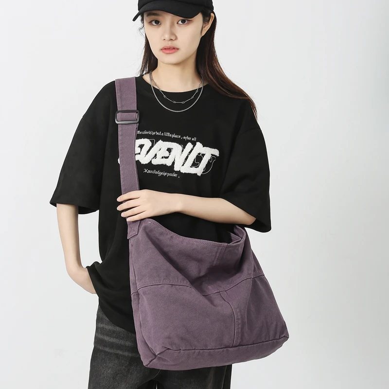 Simple Solid Color College Shoulder Bag Women Male Student Canvas Crossbody Bag Men Cool Schoolbags Female Travel Messenger Bags