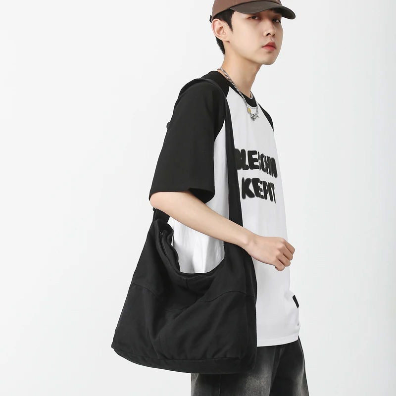 Simple Solid Color College Shoulder Bag Women Male Student Canvas Crossbody Bag Men Cool Schoolbags Female Travel Messenger Bags