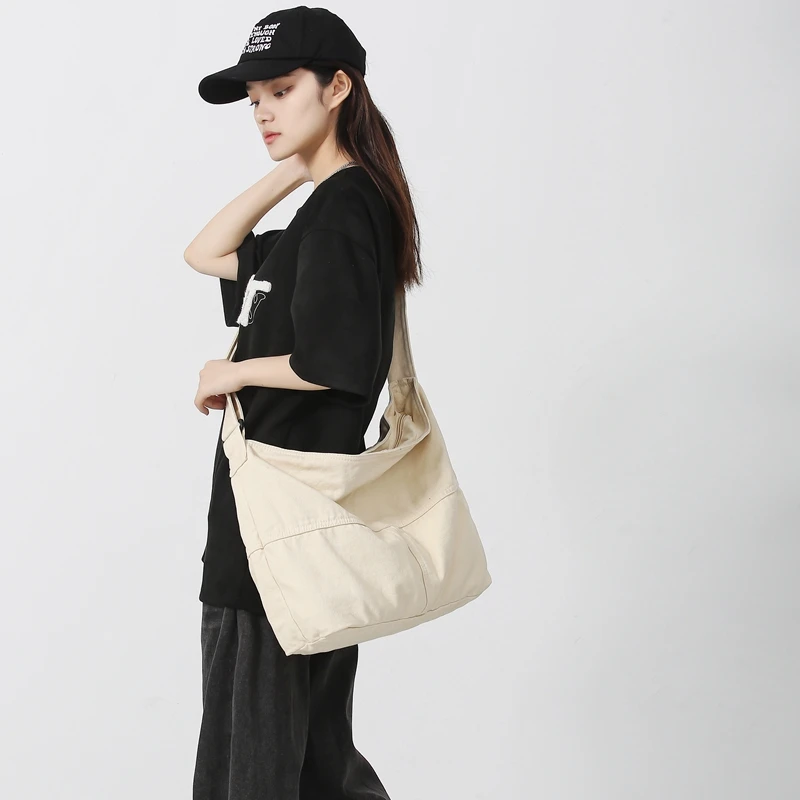 Simple Solid Color College Shoulder Bag Women Male Student Canvas Crossbody Bag Men Cool Schoolbags Female Travel Messenger Bags