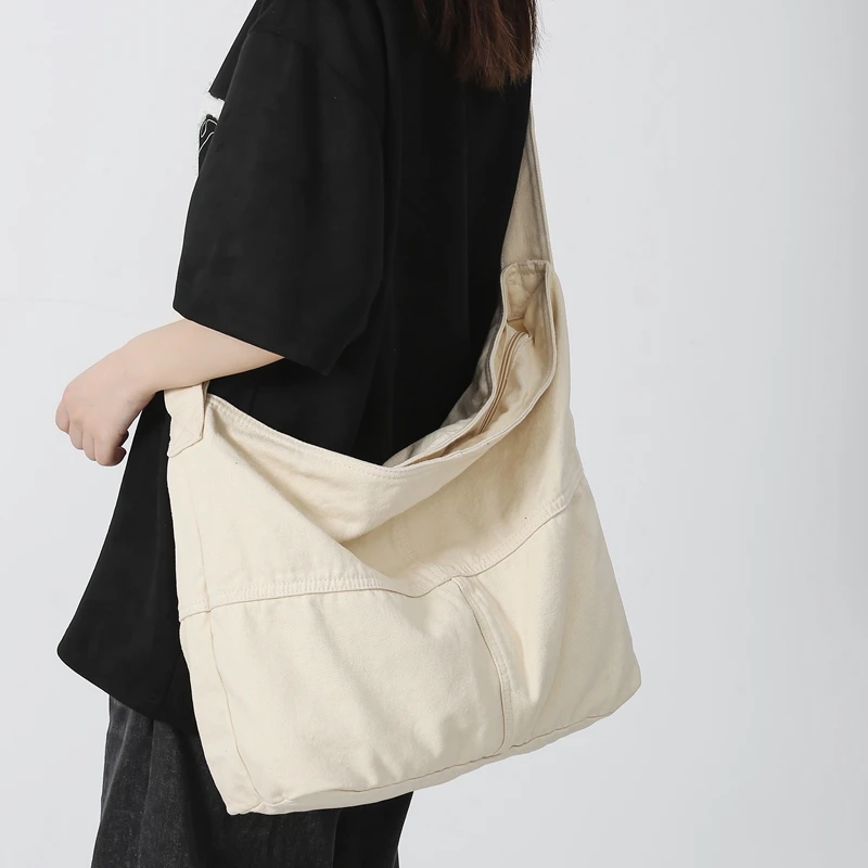 Simple Solid Color College Shoulder Bag Women Male Student Canvas Crossbody Bag Men Cool Schoolbags Female Travel Messenger Bags