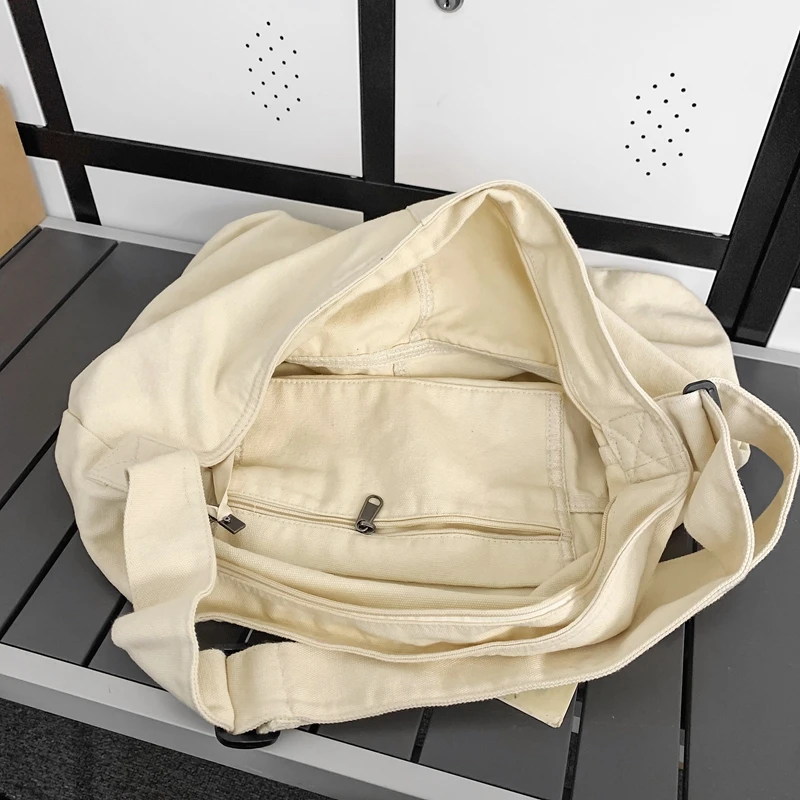 Simple Solid Color College Shoulder Bag Women Male Student Canvas Crossbody Bag Men Cool Schoolbags Female Travel Messenger Bags