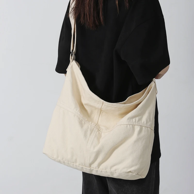 Simple Solid Color College Shoulder Bag Women Male Student Canvas Crossbody Bag Men Cool Schoolbags Female Travel Messenger Bags