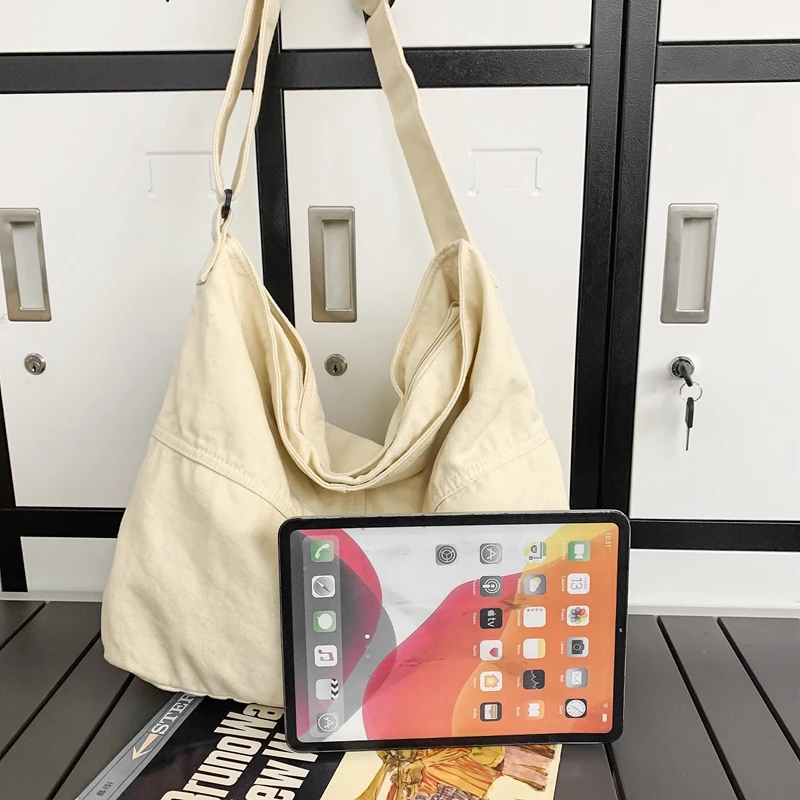 Simple Solid Color College Shoulder Bag Women Male Student Canvas Crossbody Bag Men Cool Schoolbags Female Travel Messenger Bags