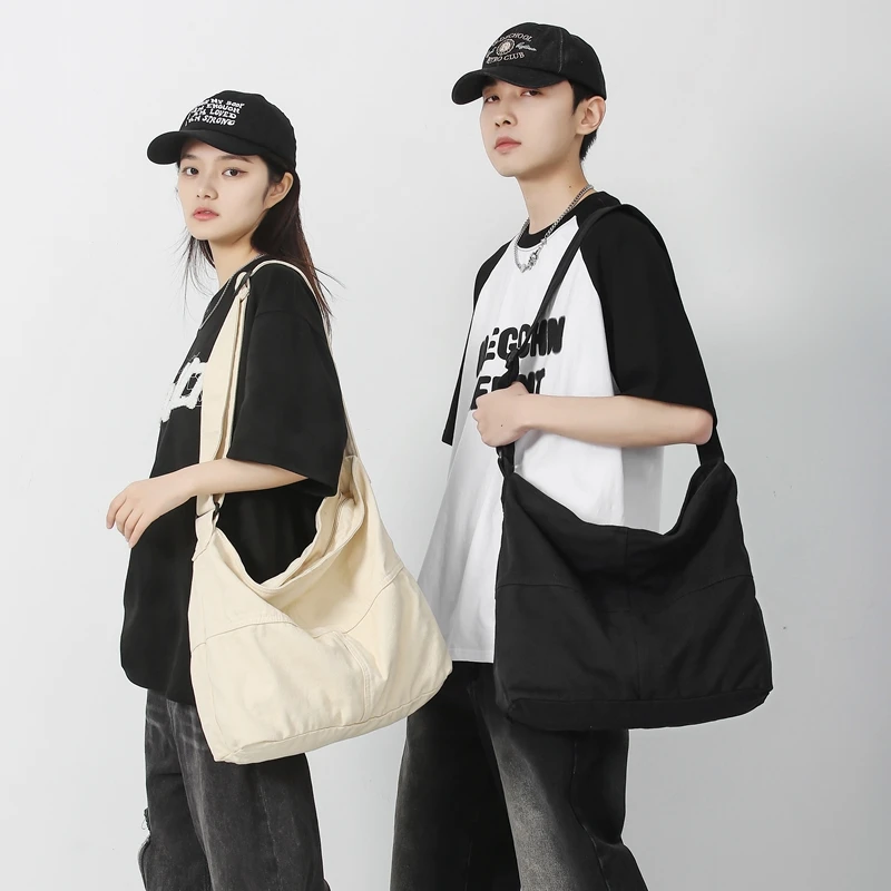 Simple Solid Color College Shoulder Bag Women Male Student Canvas Crossbody Bag Men Cool Schoolbags Female Travel Messenger Bags
