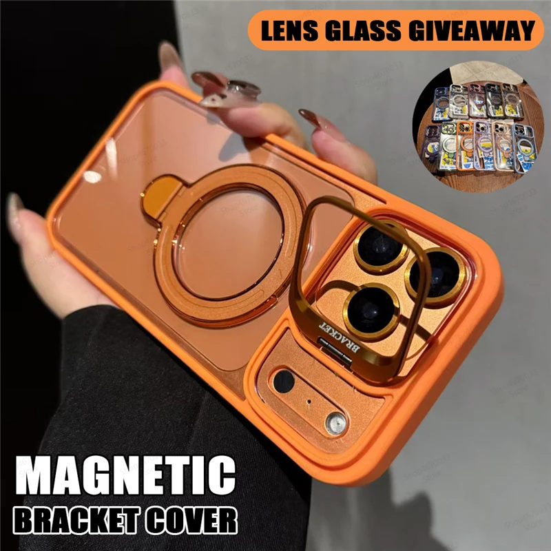 Double Bracket For Magsafe Glossy Case For iPhone 18 17 16 13 15 14 11 12 Pro Max Air Shockproof Cases For iPhone 14 15 16 Plus