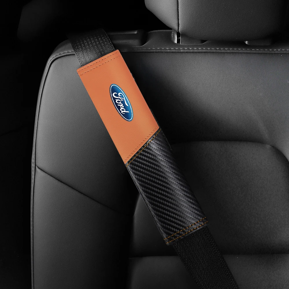 2pcs Seat Belt Covers Car Safety Belts Cover Auto Accessories For Ford Mustang Foose Explorer Mondeo Shelby Fiesta Focus Fusion