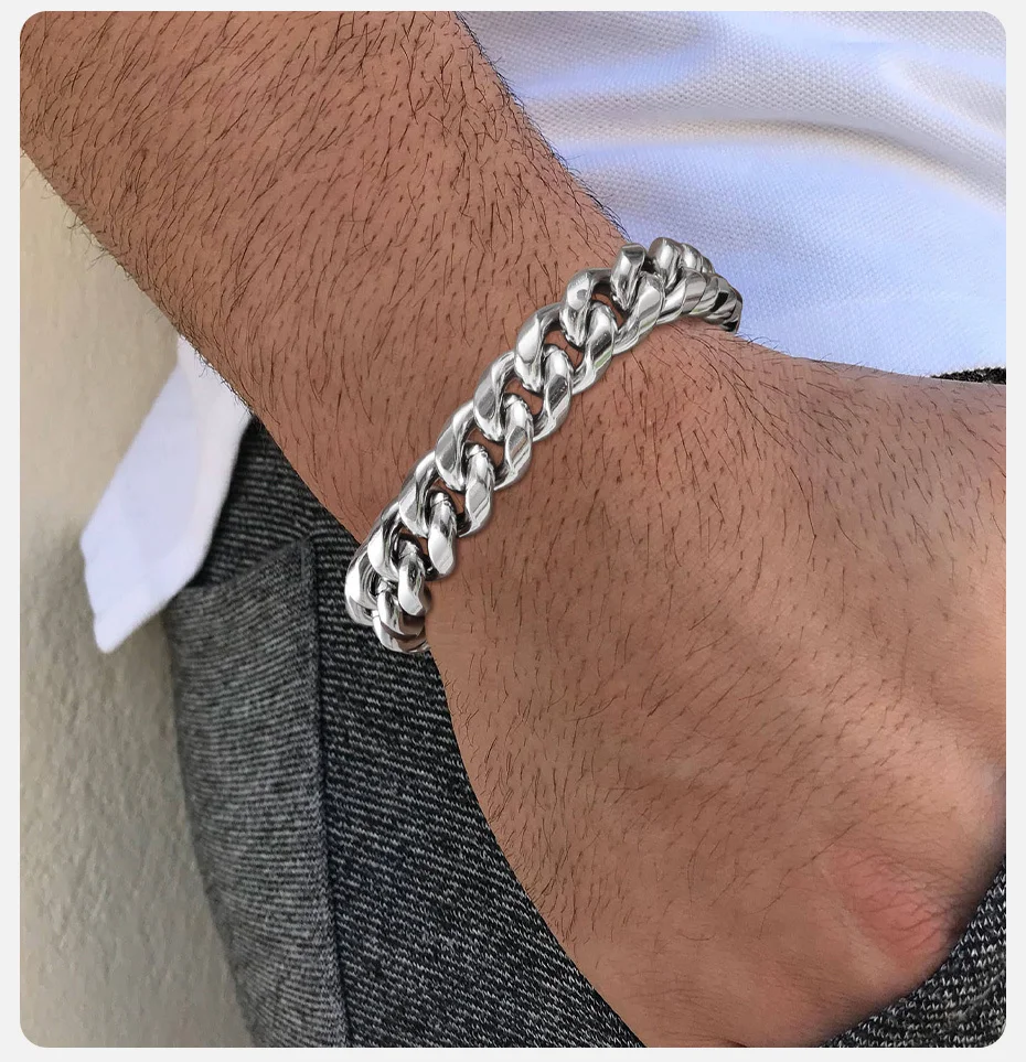 Vnox 18cm/20cm/22cm Stainless Steel Bold Cuban Bracelets for Men Women,6mm/8mm/10mm/12mm Width Miami Curb Links Wristband Gift