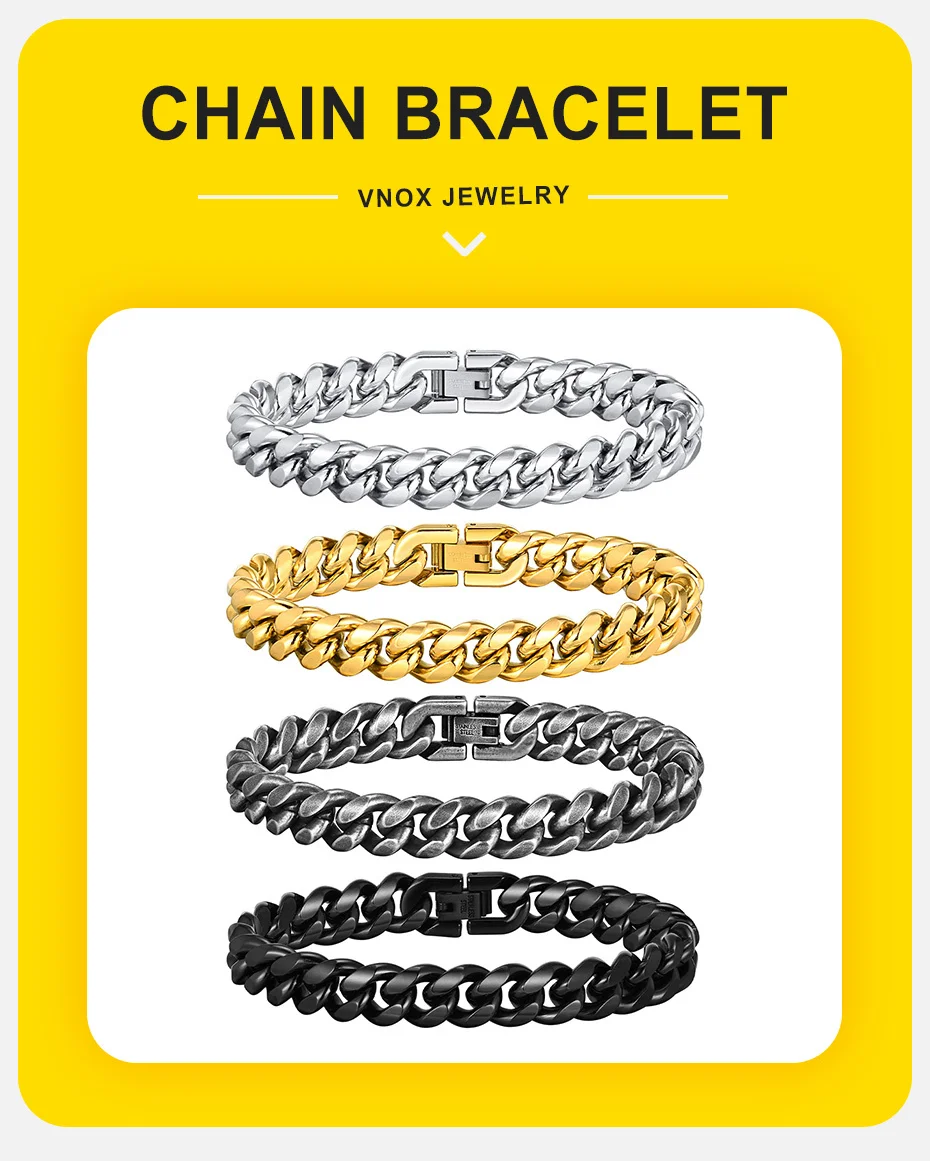 Vnox 18cm/20cm/22cm Stainless Steel Bold Cuban Bracelets for Men Women,6mm/8mm/10mm/12mm Width Miami Curb Links Wristband Gift