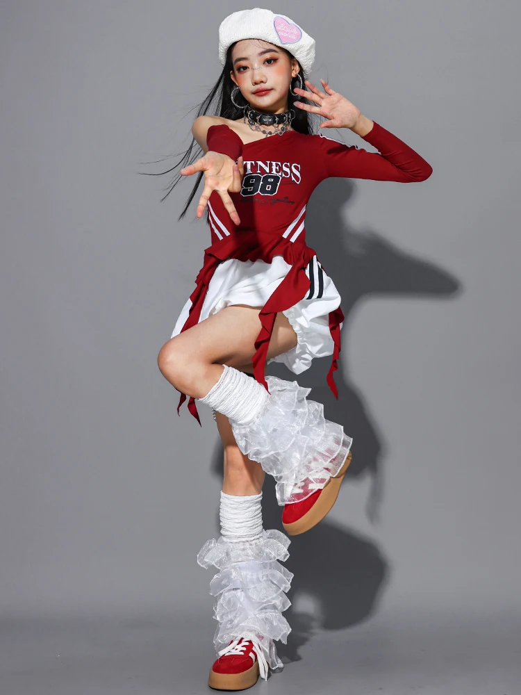 Girls Hip Hop Off Shoulder Crop Top puff Skirts Cargo Pants Child Streetwear Girl Group Costumes Kids K-pop Dance Clothes Sets