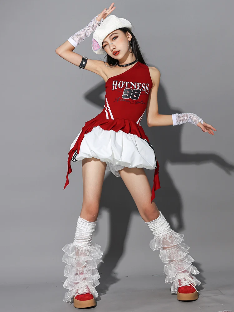 Girls Hip Hop Off Shoulder Crop Top puff Skirts Cargo Pants Child Streetwear Girl Group Costumes Kids K-pop Dance Clothes Sets