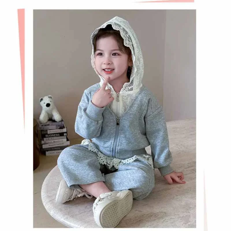 2025 Girls Sets Autumn Children's Clothing Suit New Kids Lace Hoodie Pants Two Pieces Spring Casual Outfits Teen Sweet Clothes