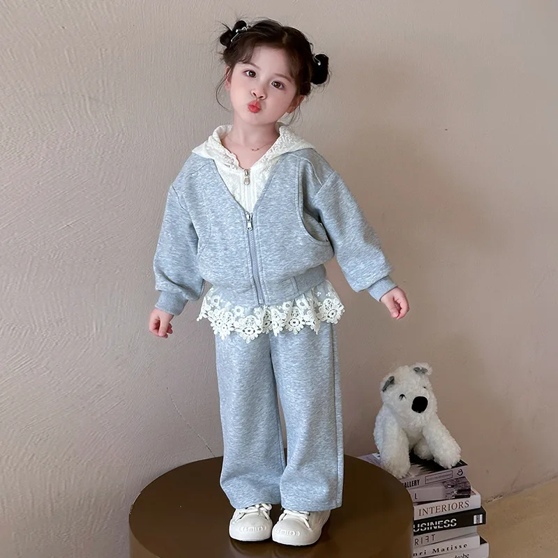 2025 Girls Sets Autumn Children's Clothing Suit New Kids Lace Hoodie Pants Two Pieces Spring Casual Outfits Teen Sweet Clothes