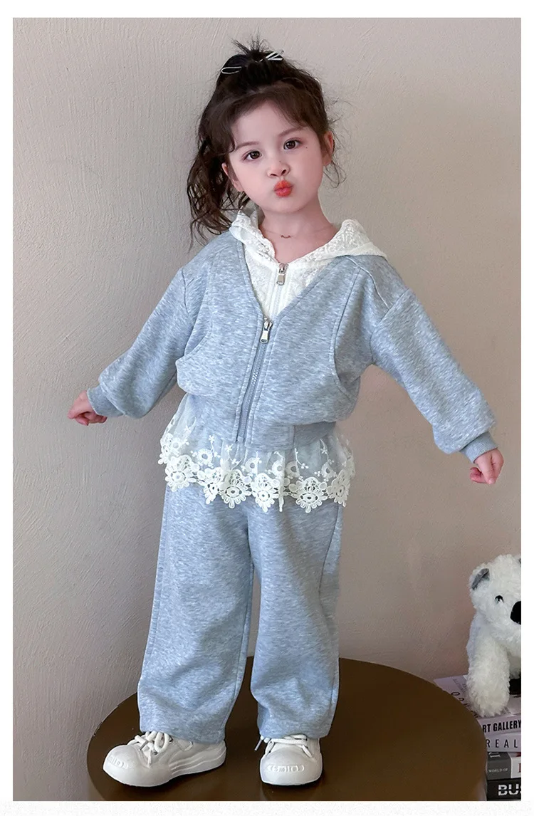 2025 Girls Sets Autumn Children's Clothing Suit New Kids Lace Hoodie Pants Two Pieces Spring Casual Outfits Teen Sweet Clothes