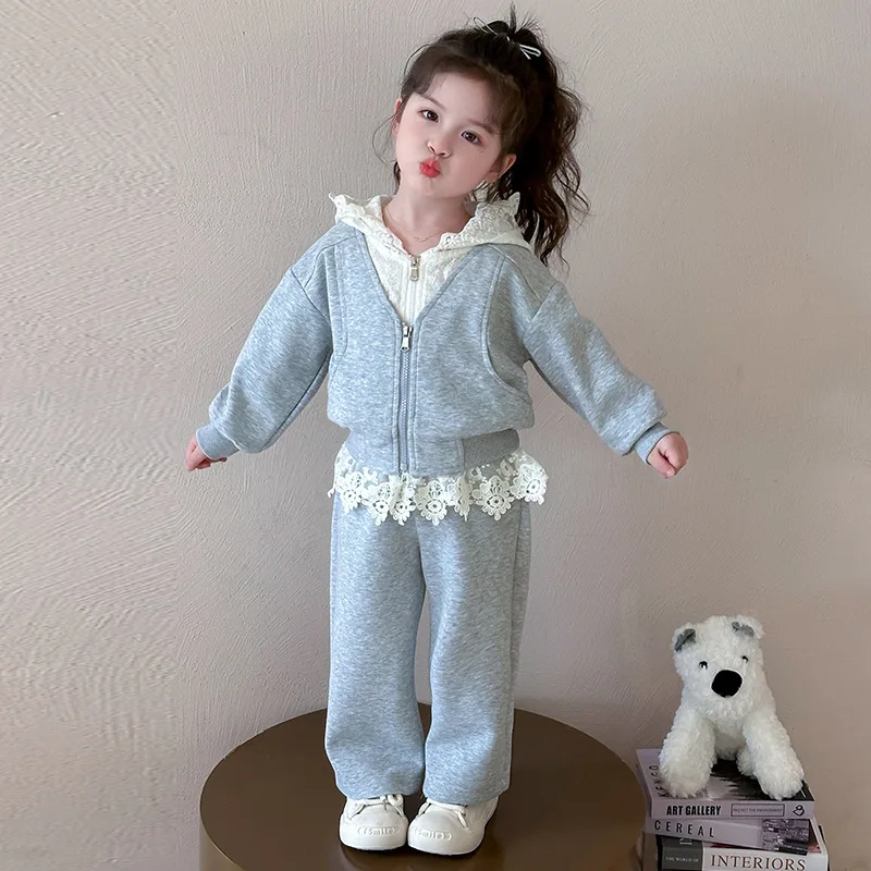 2025 Girls Sets Autumn Children's Clothing Suit New Kids Lace Hoodie Pants Two Pieces Spring Casual Outfits Teen Sweet Clothes