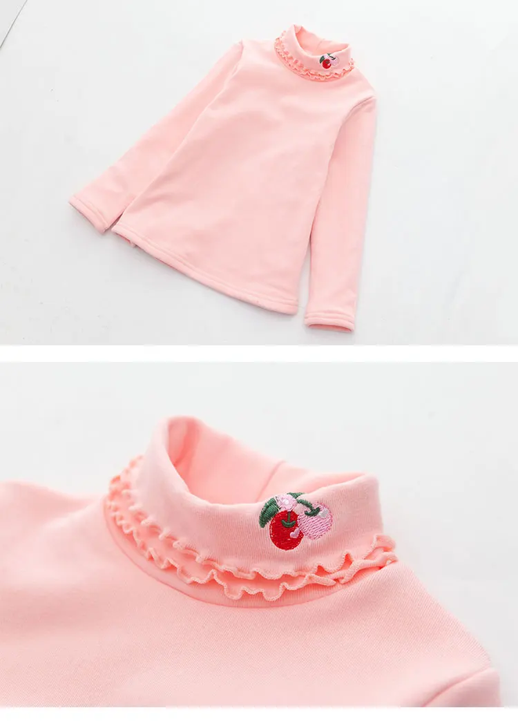 Girls Spring Autumn Turtleneck Embroidery Flower Long Sleeve T-shirt Baby Kids Children Tee