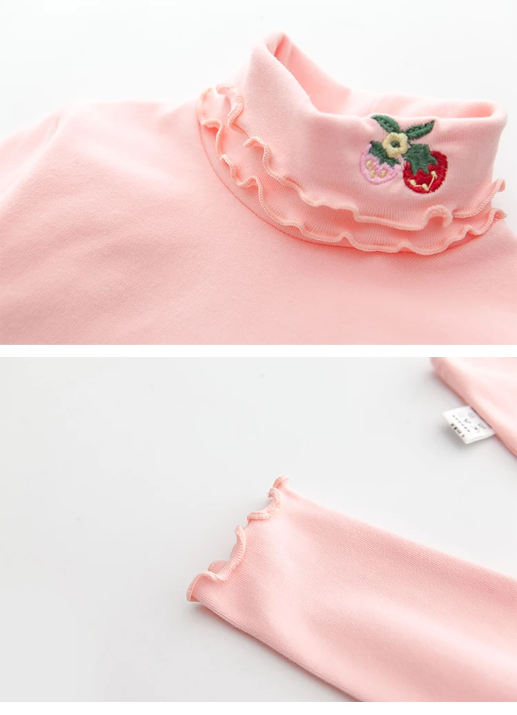 Girls Spring Autumn Turtleneck Embroidery Flower Long Sleeve T-shirt Baby Kids Children Tee