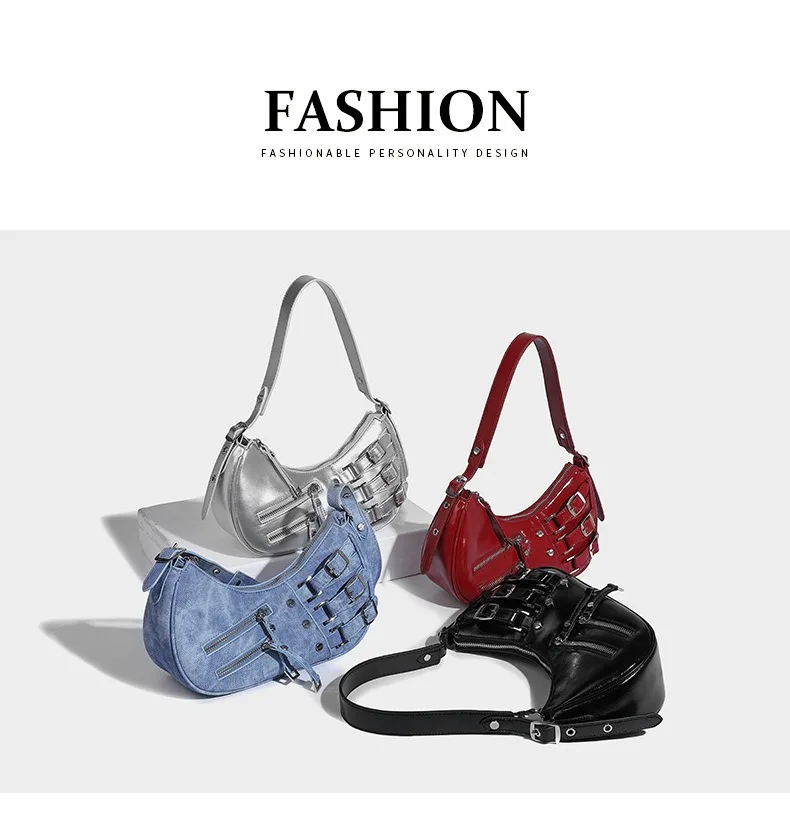 Vintage PU Leather Shoulder Bags For Women Y2K Trendy Cool American Motorcycle Bag 2026 Hot Sale Bags for Women Designer Handbag