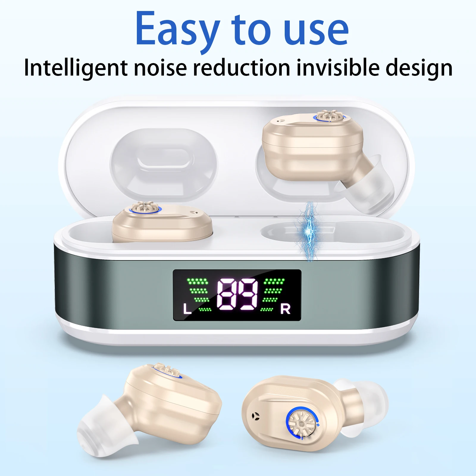 CIC Rechargeable Digital Display Hearing Aid Hearing Loss Elderly Adjustable Sound Amplifier Portable Charging Case