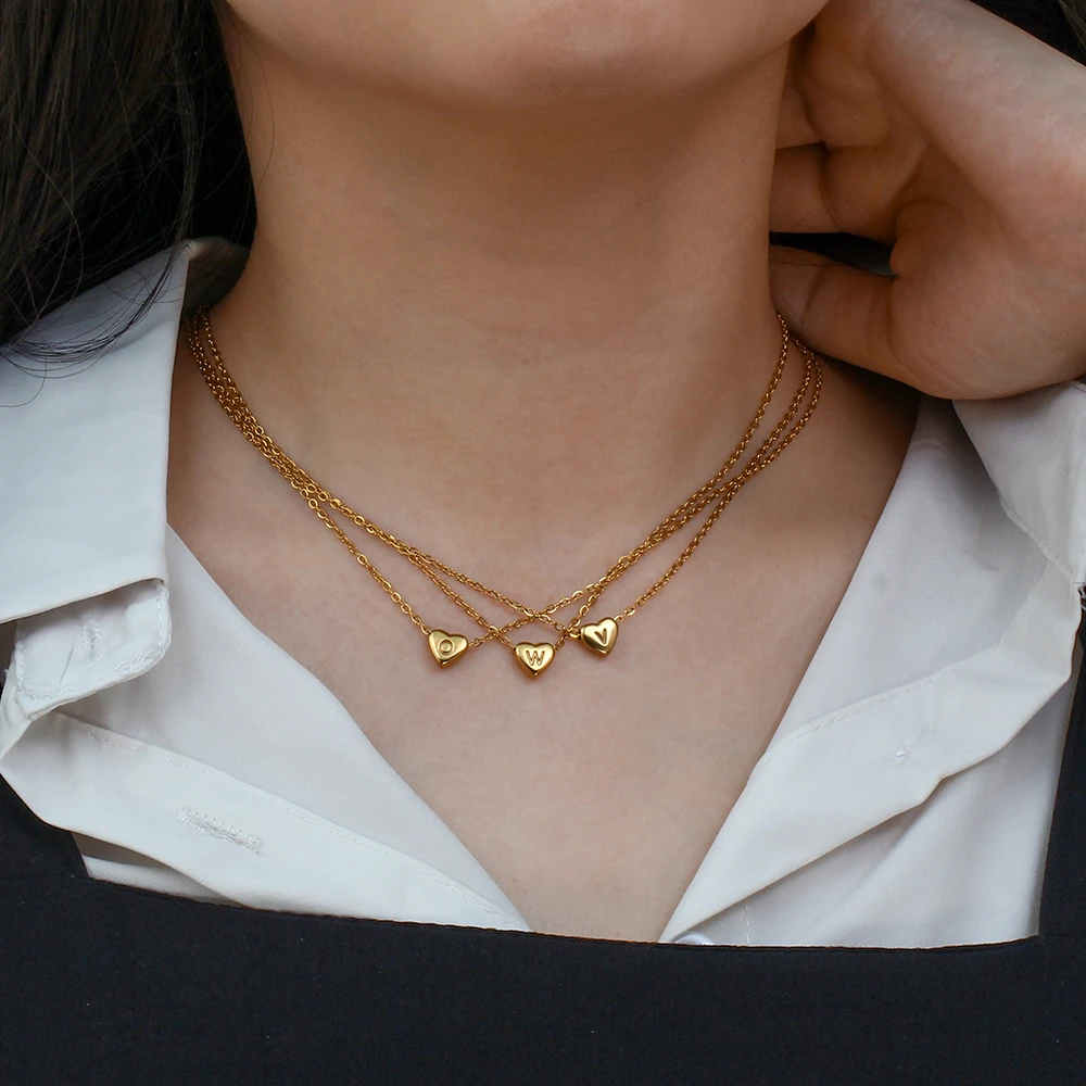E.B.belle Minimalist Small Love Initial Necklace Jewelry Stainless Steel 18k Gold Plated Mini Heart Letter Pendant Necklace