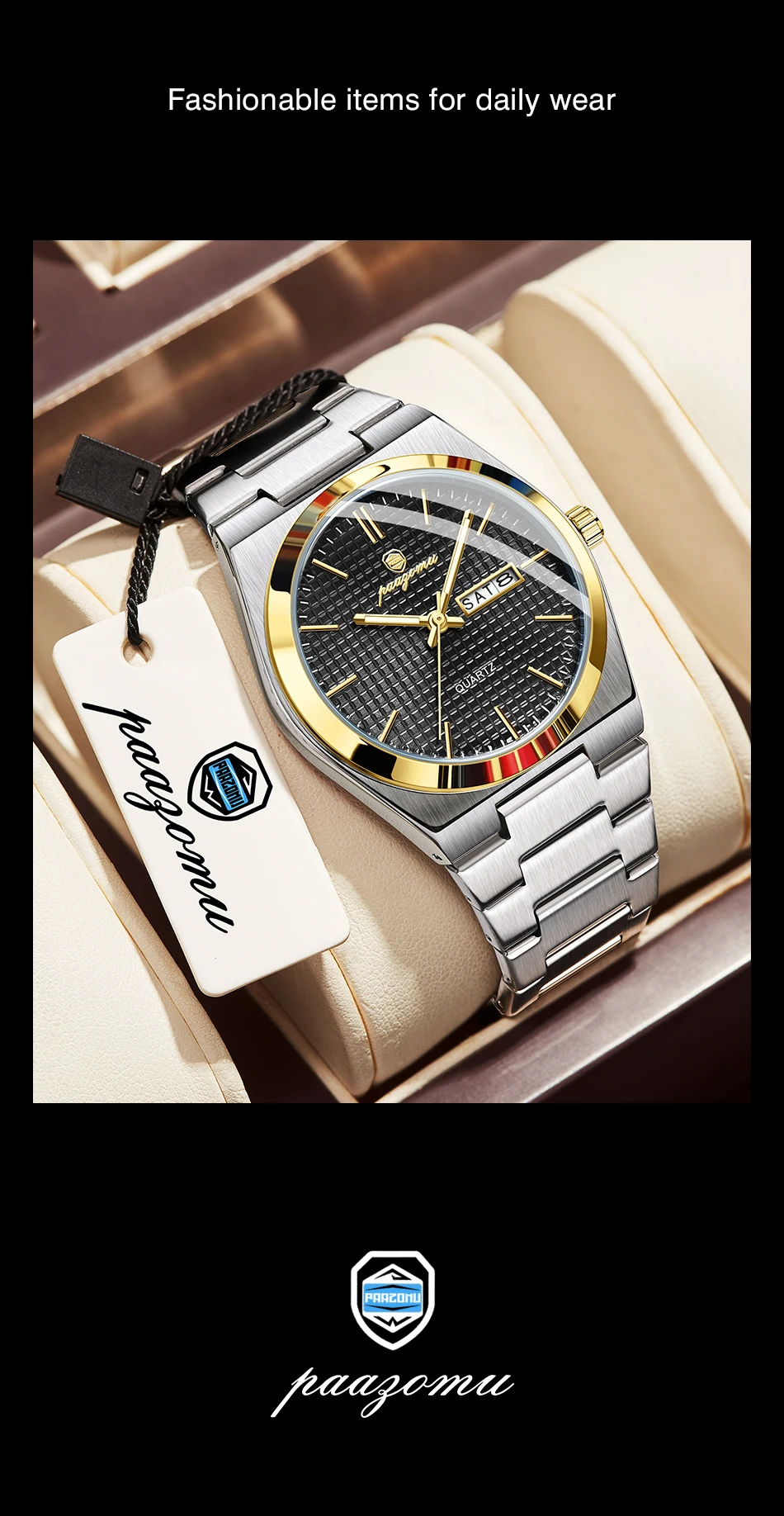 Customized Watch PAAZOMU Luxury Men Clock Fashion Luminous Waterproof Chronograph Date Watch For Man Quartz Men's Watches Reloj
