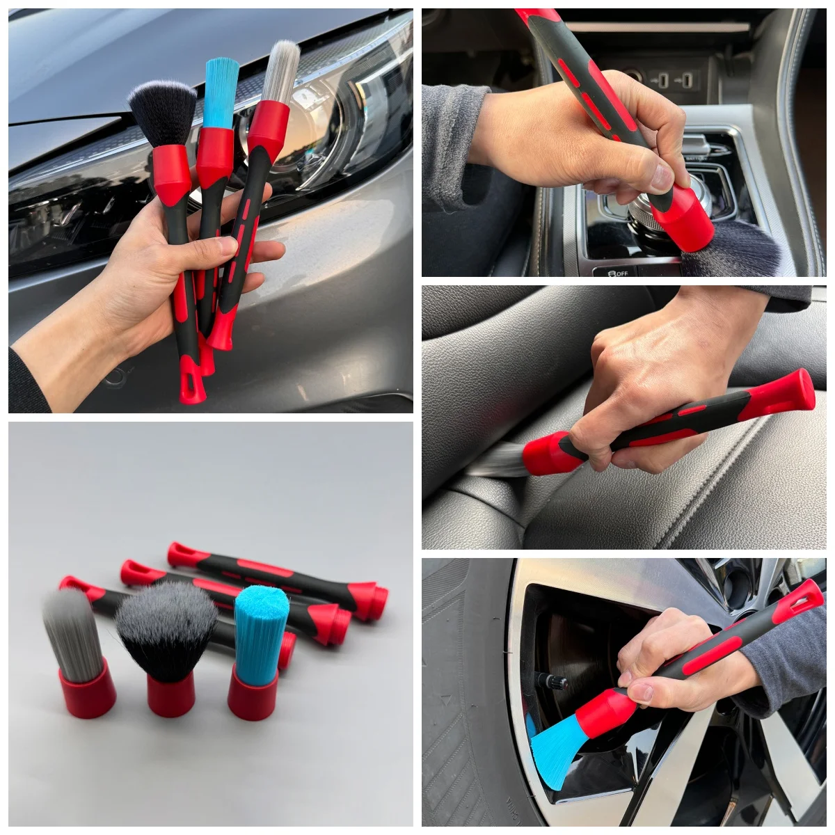 AUTOBRIGHT New Car Wash Brush Tire Cleaning Crevice 3 Piece Brush Set Air Vents Super Soft Bristle Interior Detail Brush