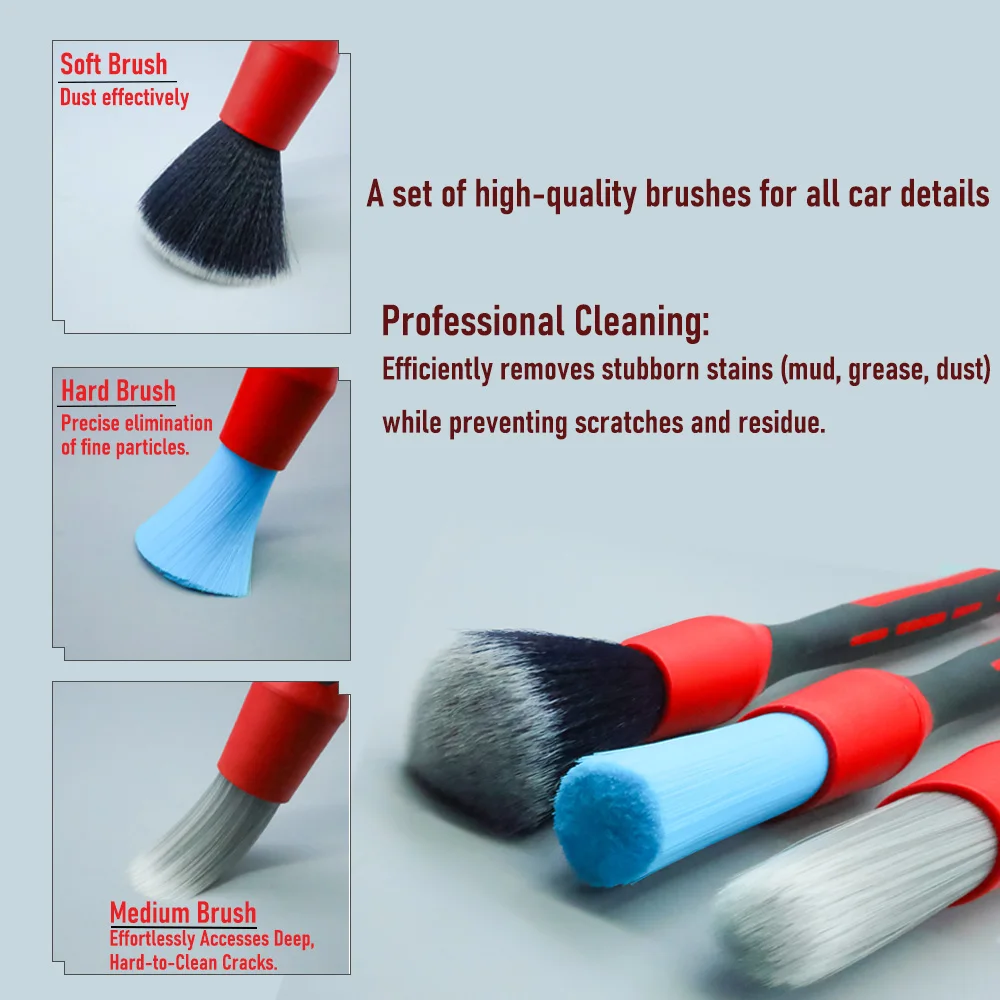 AUTOBRIGHT New Car Wash Brush Tire Cleaning Crevice 3 Piece Brush Set Air Vents Super Soft Bristle Interior Detail Brush