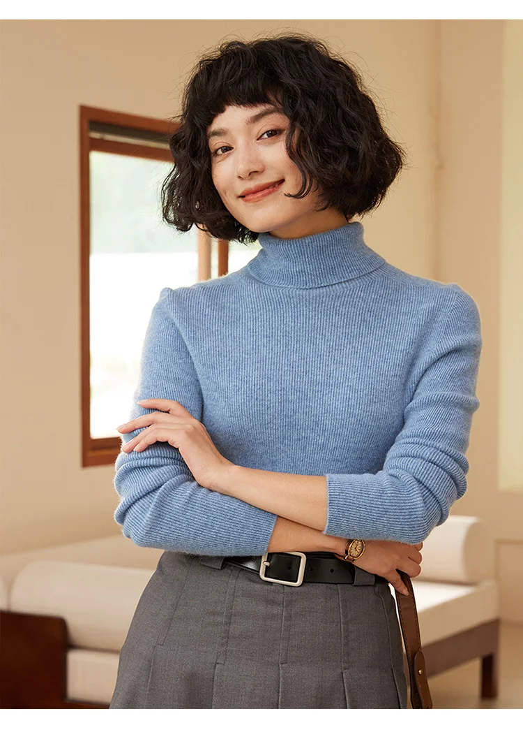 Autumn and Winter New Women's Sweater 100% Pure Cashmere High Collar Hoodie Knitted Basic Style Hot Selling Women's Top