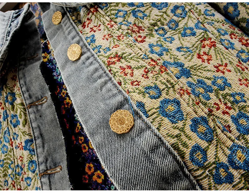 Spring Autumn Jacquard Embroidery Denim Jacket Women Loose Short Cowboy Outerwear Casual Peter Pan Collar Jeans Jacket Female