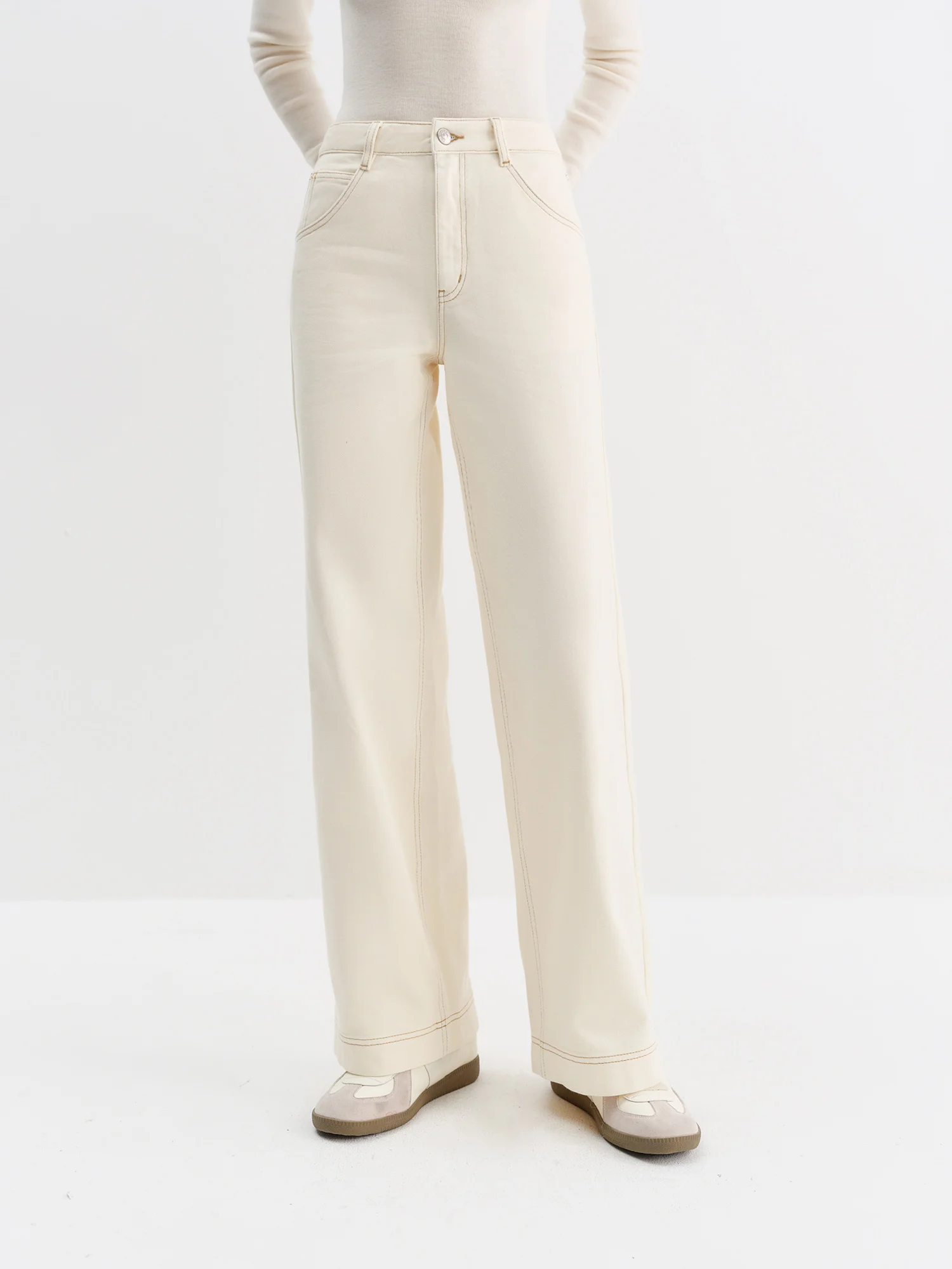 FSLE Straight High Waist Jeans for Women Winter Solid Simple All-match 2025 New Long and Short Versatile Pants Korean Style