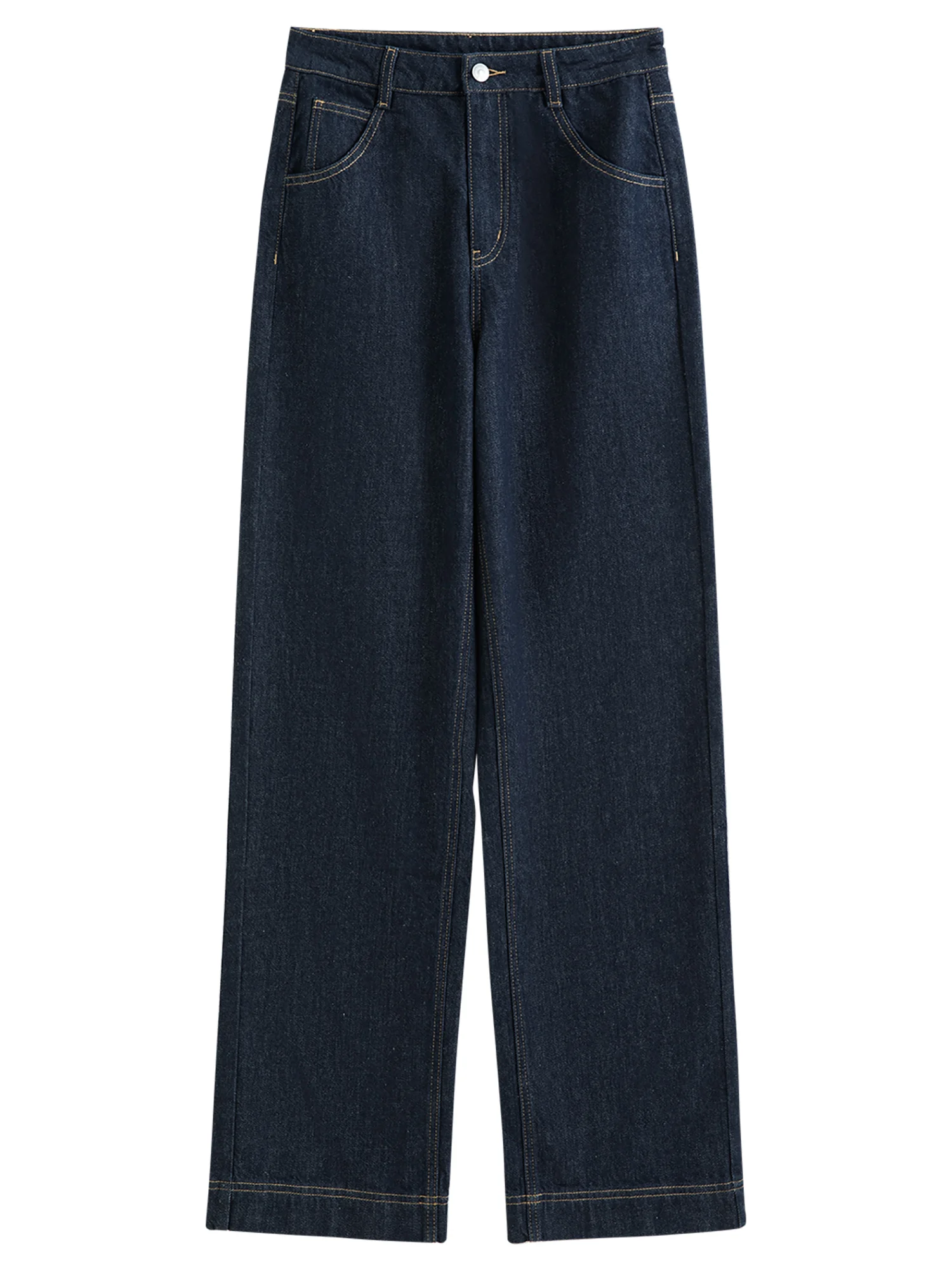 FSLE Straight High Waist Jeans for Women Winter Solid Simple All-match 2025 New Long and Short Versatile Pants Korean Style