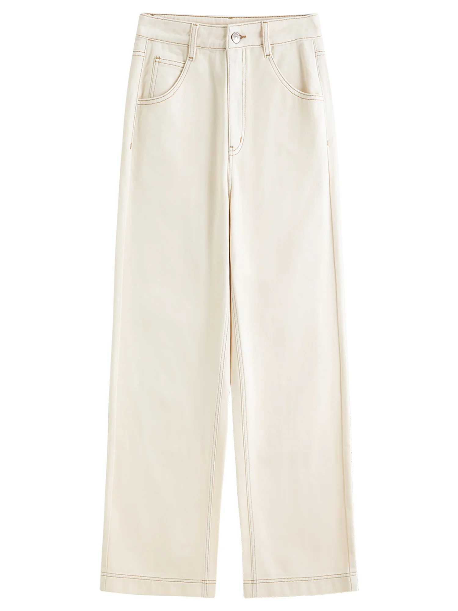 FSLE Straight High Waist Jeans for Women Winter Solid Simple All-match 2025 New Long and Short Versatile Pants Korean Style