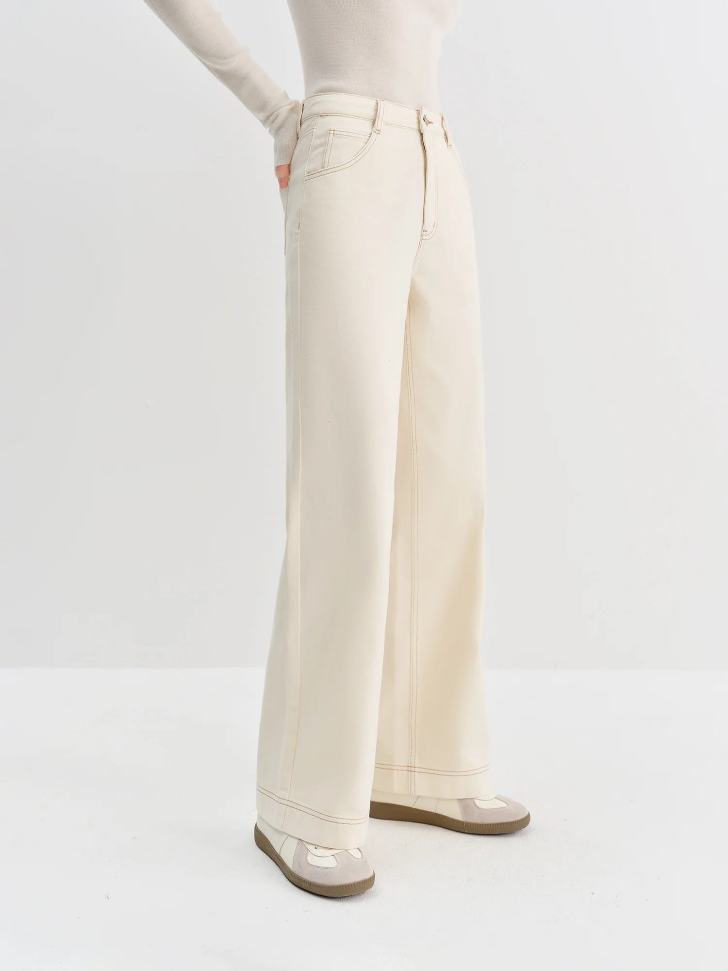 FSLE Straight High Waist Jeans for Women Winter Solid Simple All-match 2025 New Long and Short Versatile Pants Korean Style