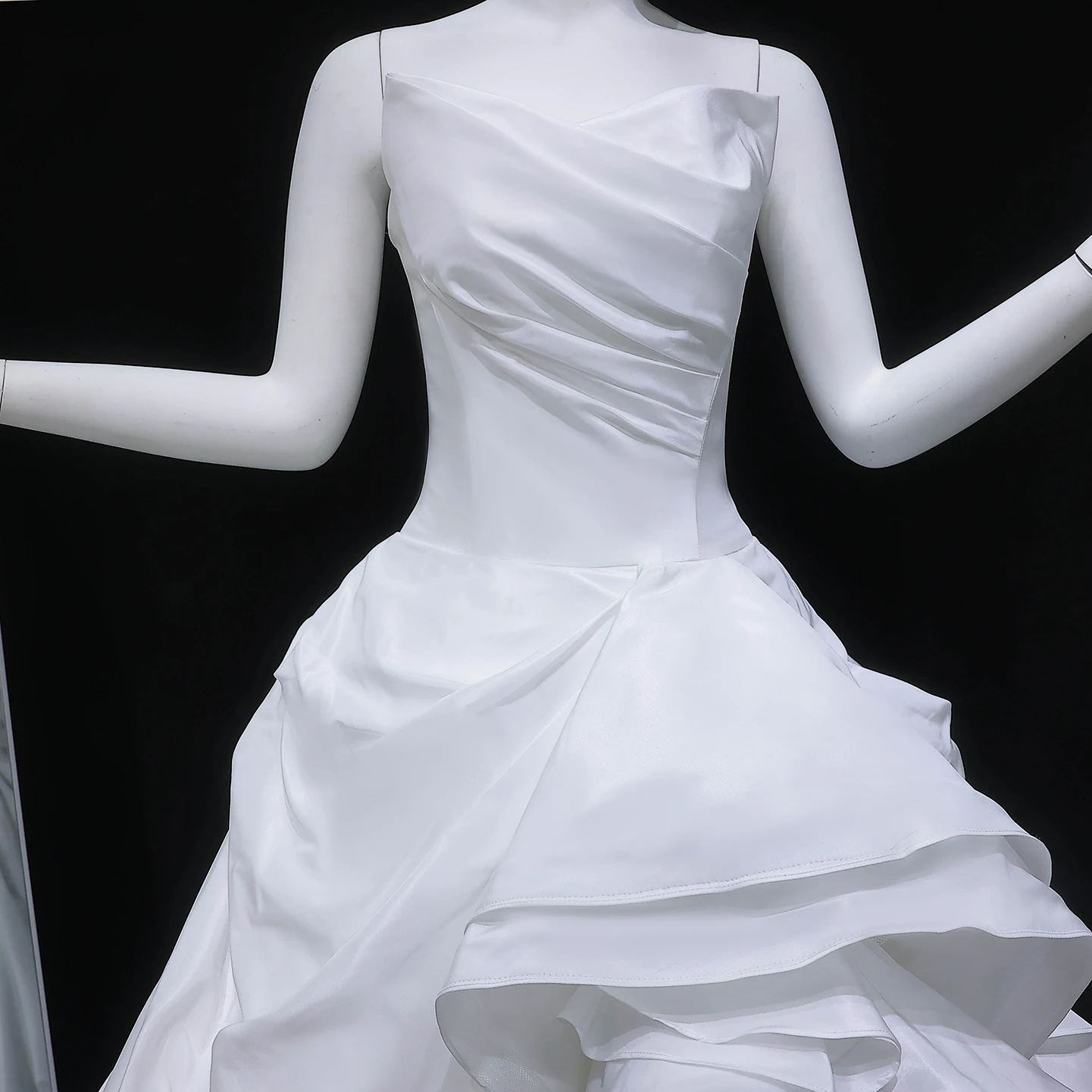 Sharon Said Luxury Satin Ball Gown Wedding Dress Draped Bodice Ruffled Layered Skirt Sweep Train Modern Bridal Gown SW628 Custom