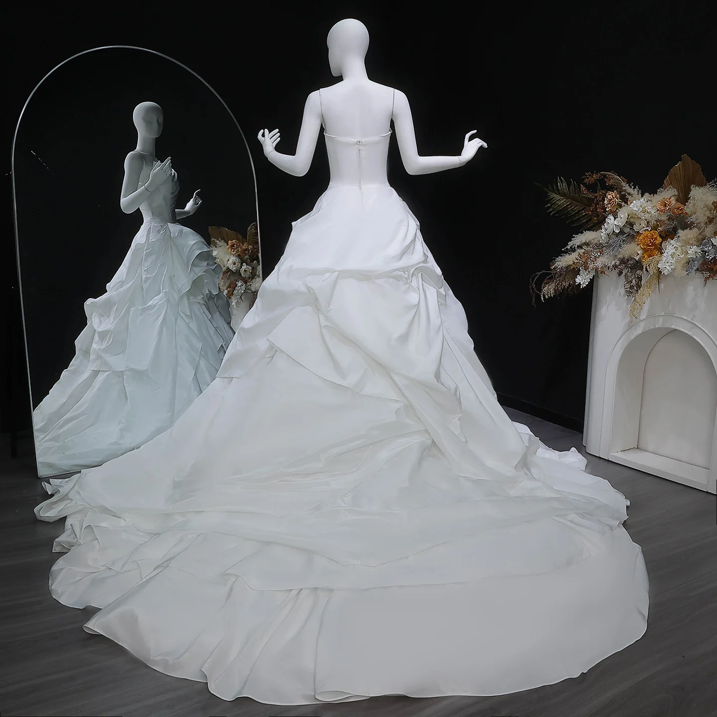 Sharon Said Luxury Satin Ball Gown Wedding Dress Draped Bodice Ruffled Layered Skirt Sweep Train Modern Bridal Gown SW628 Custom