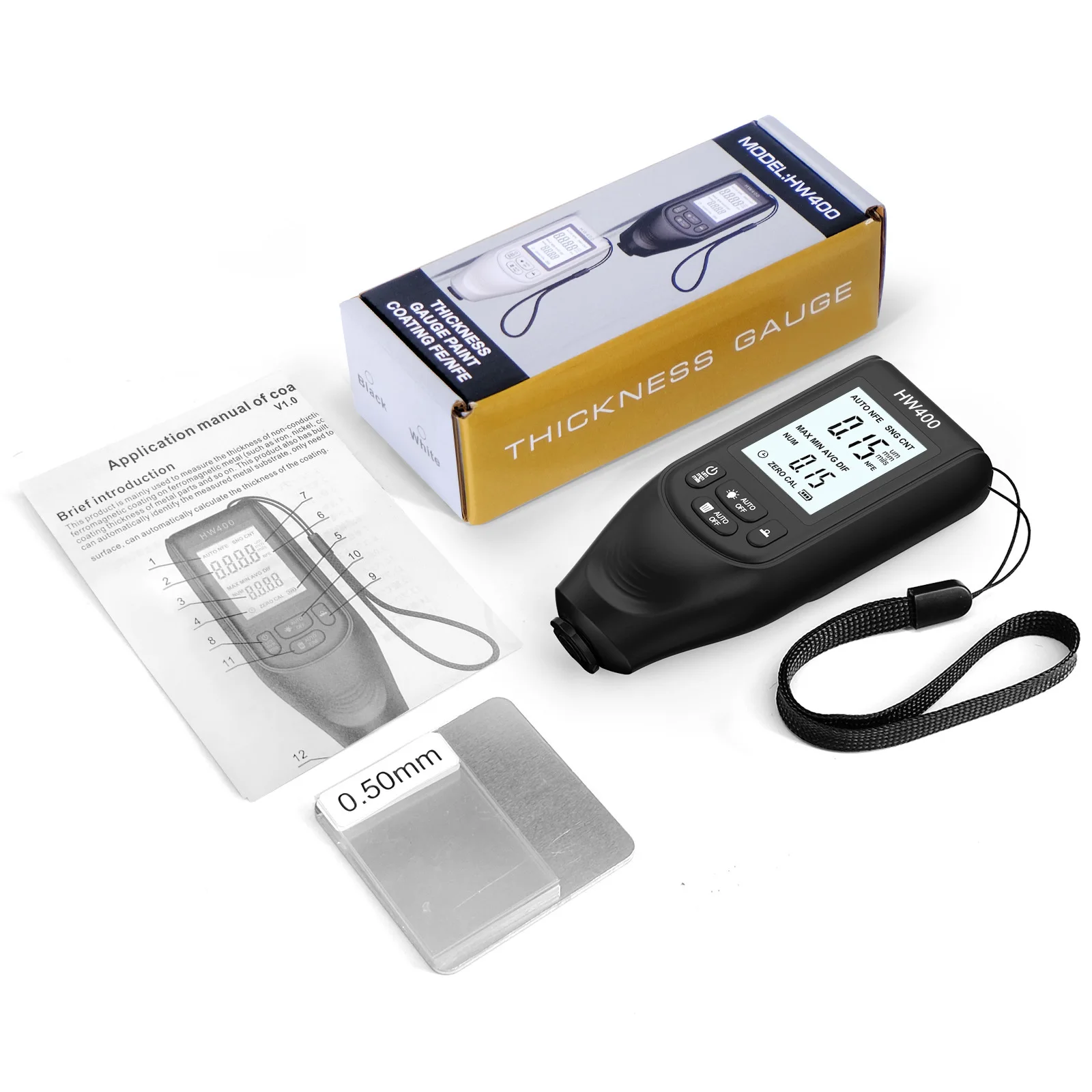 HW400 Automobile Thickness Gauge High-Precision Car Paint Thickness Tester Paint Tool 1um /0-2000 FE/NFE Coating Measurement