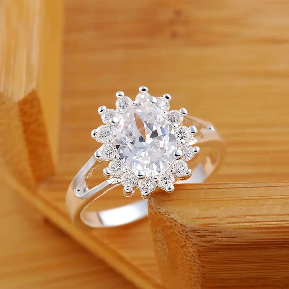 Popular Brands 925 Sterling Silver Crystal Flower Moissanite Diamond Rings for Women Fashion Wedding Party Gifts Jewelry