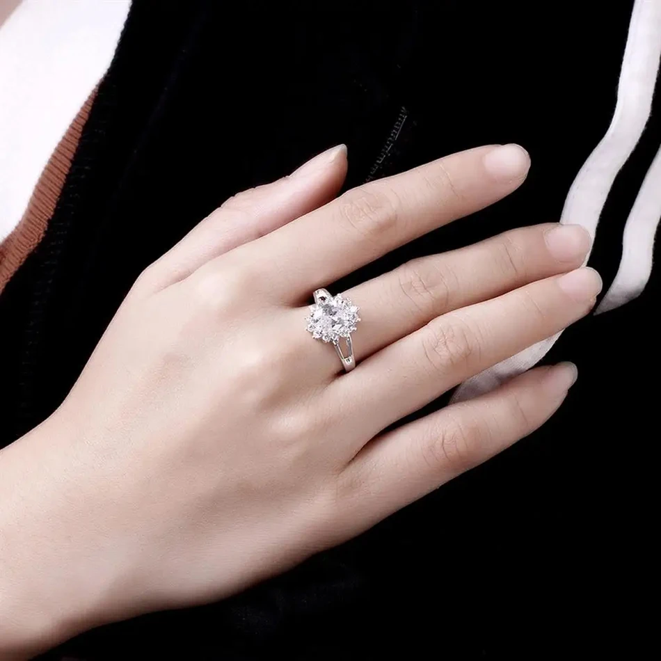 Popular Brands 925 Sterling Silver Crystal Flower Moissanite Diamond Rings for Women Fashion Wedding Party Gifts Jewelry