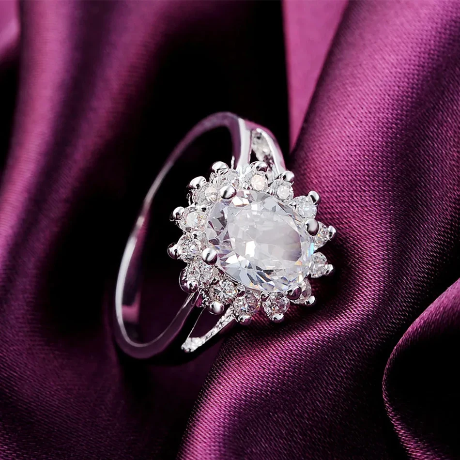Popular Brands 925 Sterling Silver Crystal Flower Moissanite Diamond Rings for Women Fashion Wedding Party Gifts Jewelry