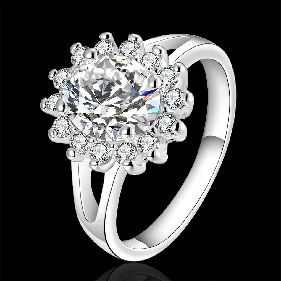 Popular Brands 925 Sterling Silver Crystal Flower Moissanite Diamond Rings for Women Fashion Wedding Party Gifts Jewelry