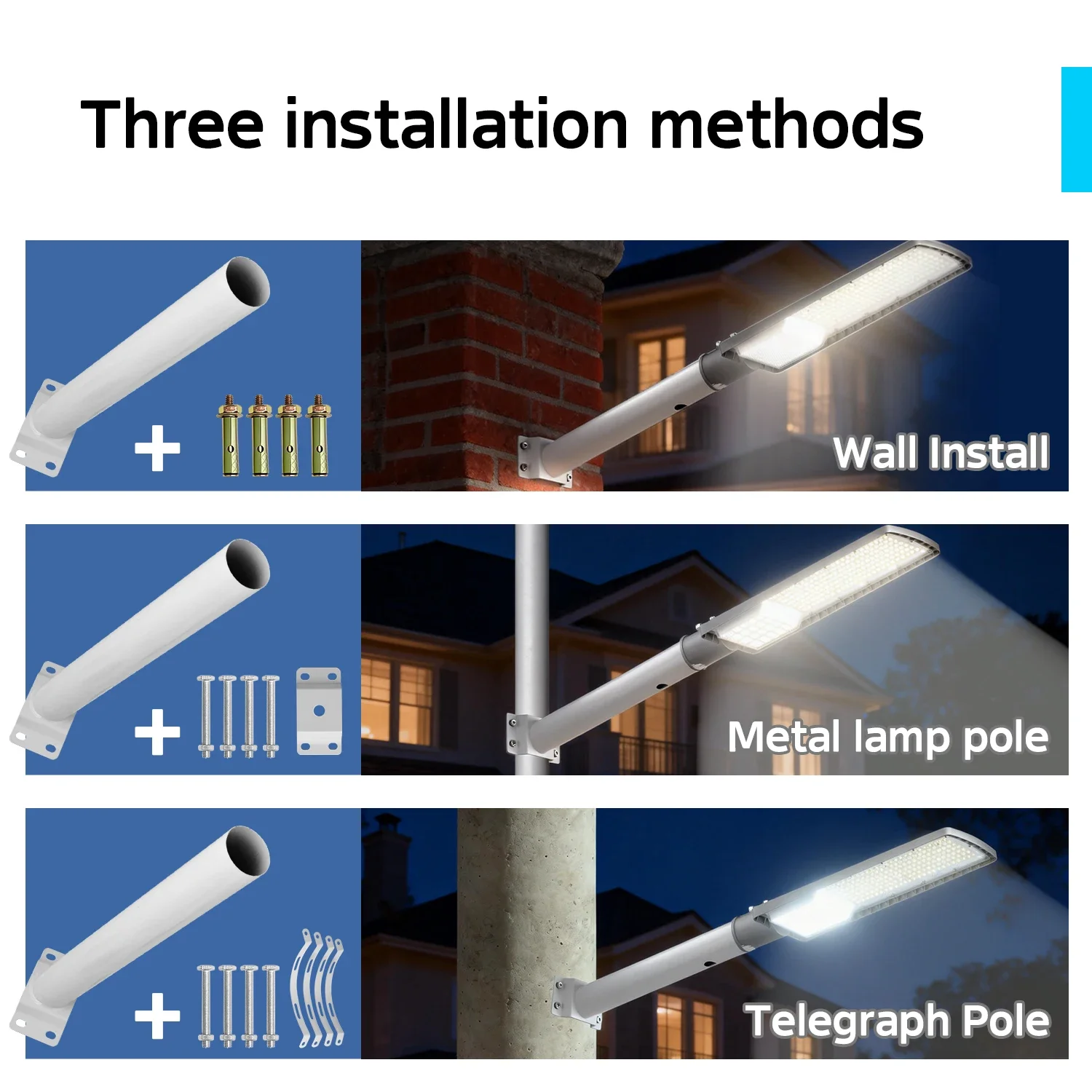 Swiatla LED Street Light AC85-265V, IP67 Waterproof Hardwired Commercial Security Floodlight, 50W 100W 150W 200W Super Bright 6500K Daylight Roadway Lamp for Parking Lot, Garden, Yard, Pole & Wall Mount