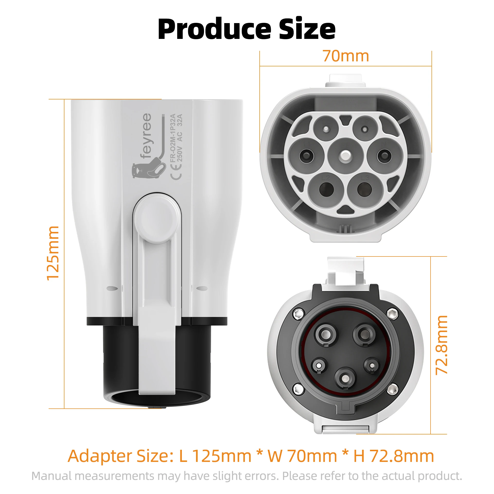 Feyree Type 2 to Type 1 Adapter IEC 62196-2 to J1772 EV Charger Adapter for Electric Vehicle Charging 16A 32A Single Phase