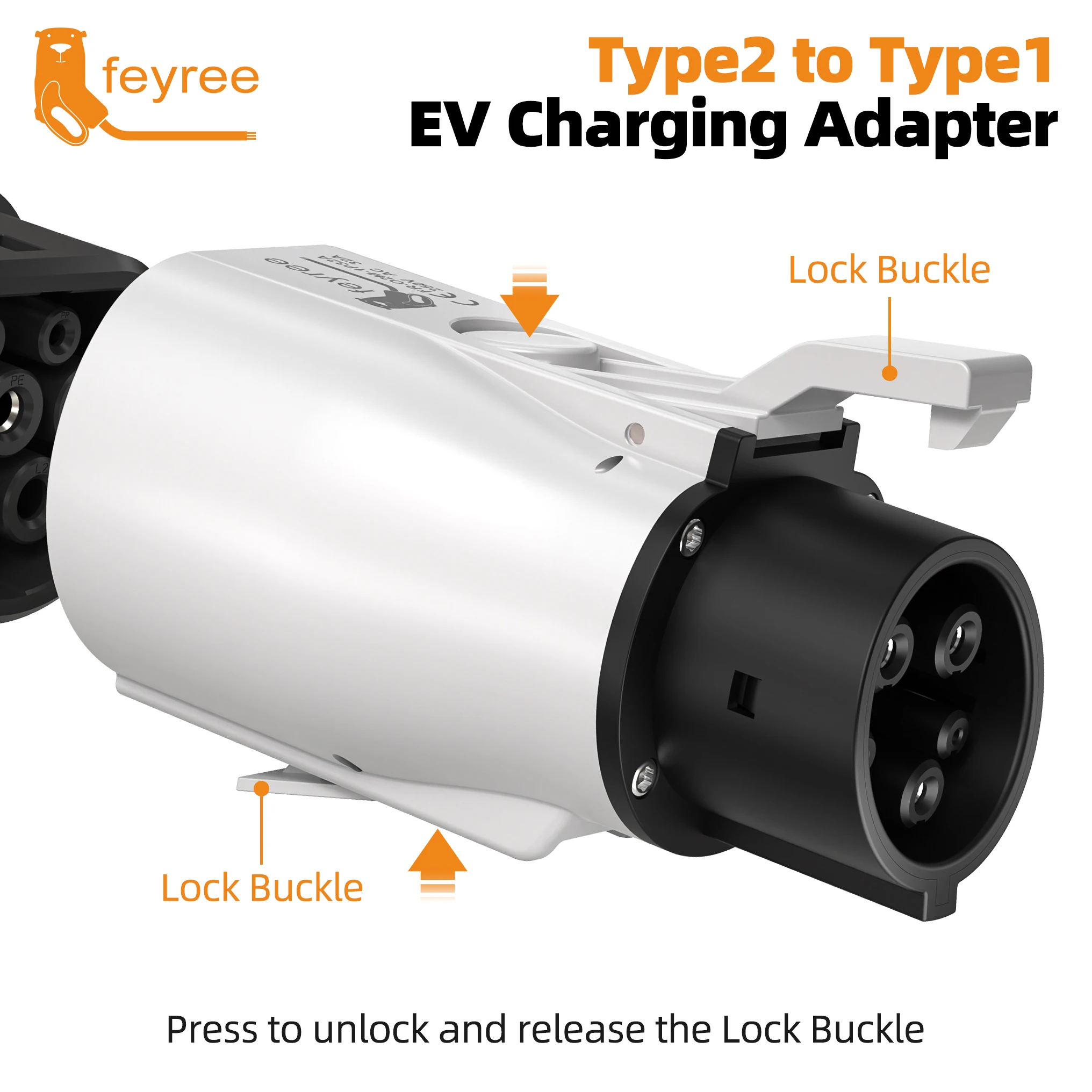 Feyree Type 2 to Type 1 Adapter IEC 62196-2 to J1772 EV Charger Adapter for Electric Vehicle Charging 16A 32A Single Phase