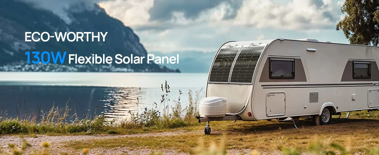 ECO-WORTHY 130 Watt 12BB Flexible Solar Panels,23.5% High-Efficiency Waterproof Monocrystalline Lightweight Solar Panel for RV