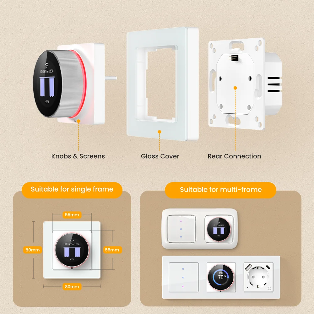 AVATTO WiFi Smart Knob Curtain Switch,Precise Percentage Control,With Ambient Light Ring,Support Tuya Alexa Google Home Alice