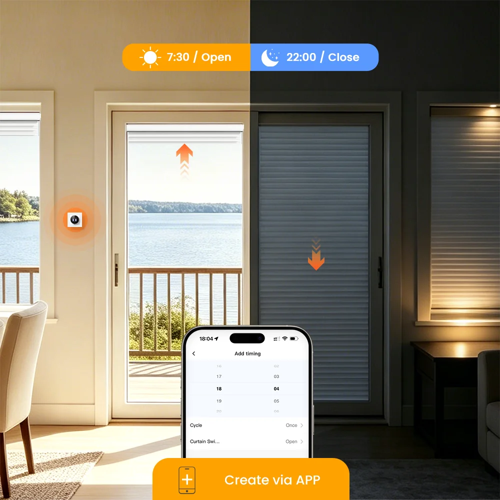 AVATTO WiFi Smart Knob Curtain Switch,Precise Percentage Control,With Ambient Light Ring,Support Tuya Alexa Google Home Alice