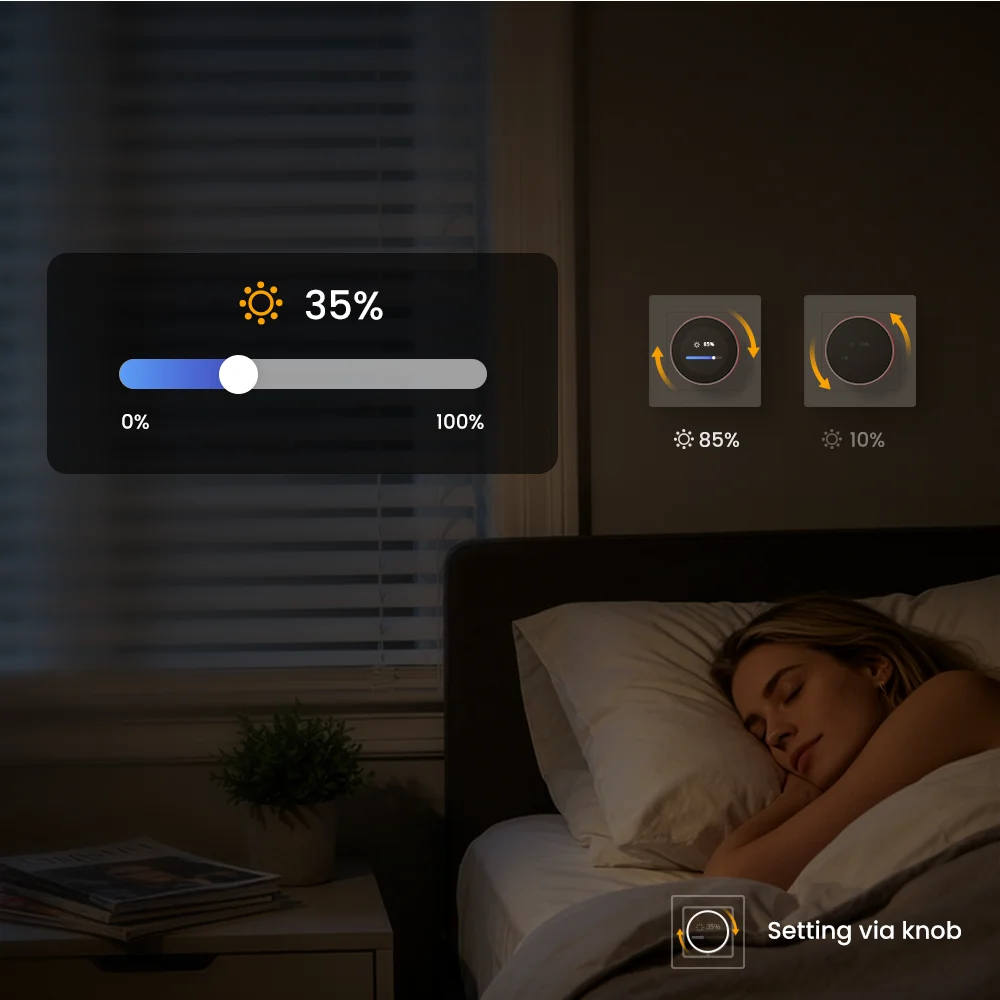 AVATTO WiFi Smart Knob Curtain Switch,Precise Percentage Control,With Ambient Light Ring,Support Tuya Alexa Google Home Alice