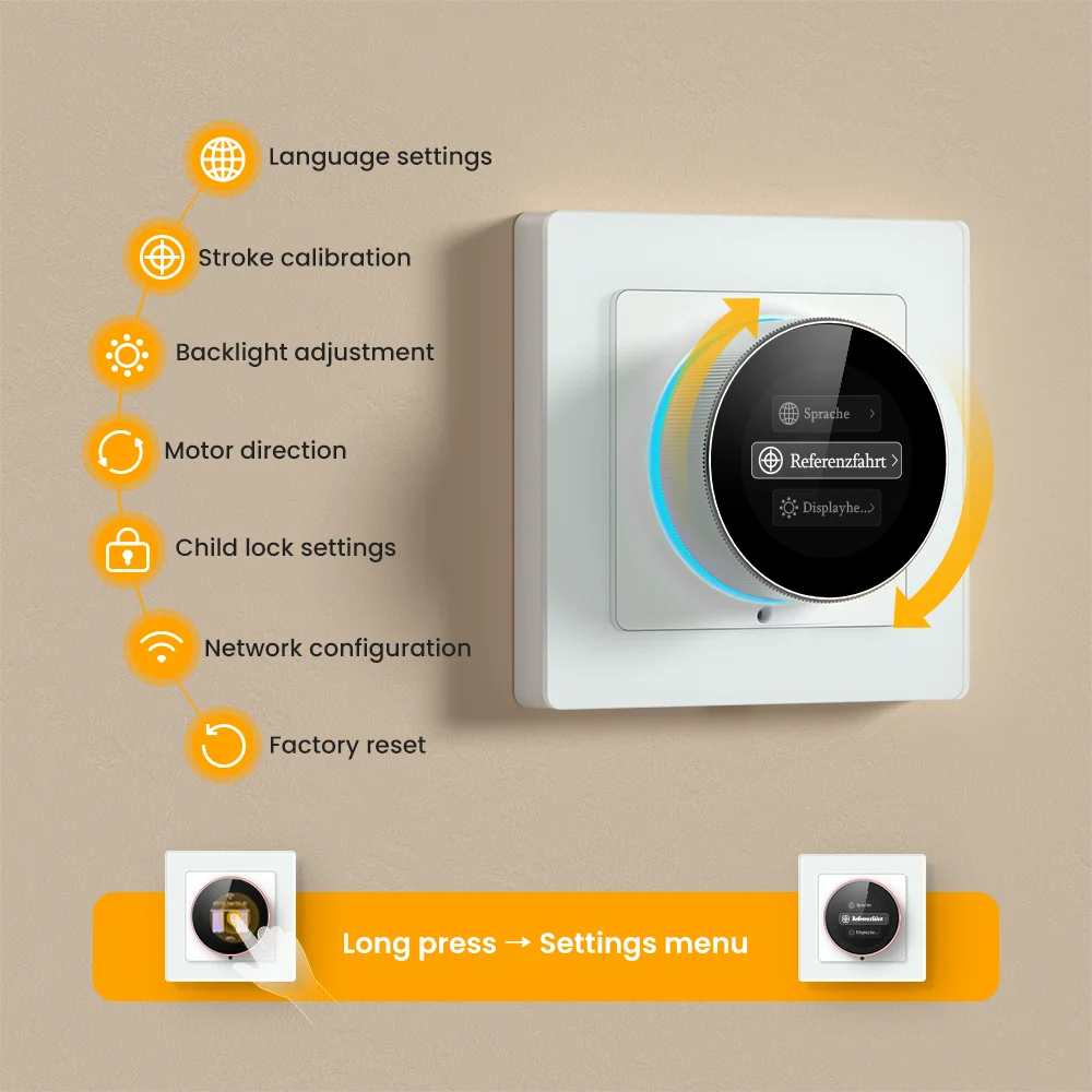 AVATTO WiFi Smart Knob Curtain Switch,Precise Percentage Control,With Ambient Light Ring,Support Tuya Alexa Google Home Alice