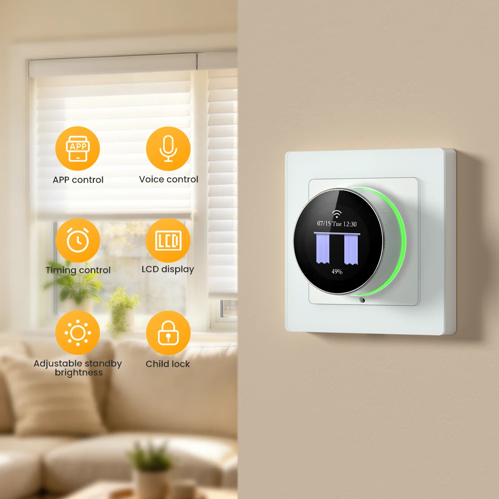 AVATTO WiFi Smart Knob Curtain Switch,Precise Percentage Control,With Ambient Light Ring,Support Tuya Alexa Google Home Alice